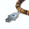Pulsera piedra natural jaspe paisaje y charm mano de fátima hamsa plata 925 - Imagen 3