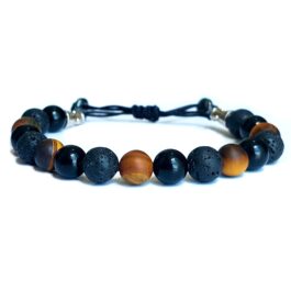 Pulsera triple protección; ojo de tigre, lava y lava