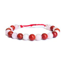 Pulsera en hilo rojo con Cuarzo Rosa y Jaspe Rojo