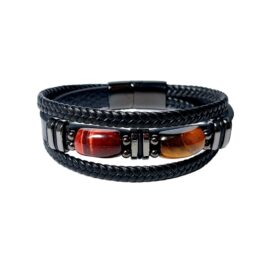 Pulsera Hombre Cuero Eco Acero Ojo de Tigre