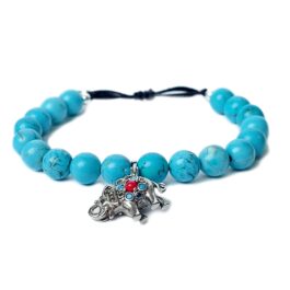 Pulsera con piedra natural turquesa y charm elefante de plata 925