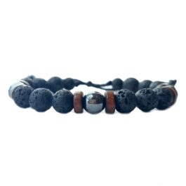 Pulsera triple protección; hematita, lava y sándalo