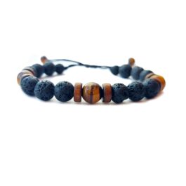 Pulsera triple protección; ojo de Tigre, lava y sándalo