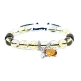 Pulsera con piedra natural citrino y charm de abeja en plata 925