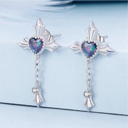 Pendientes Cruz Corazón Zirconia Plata 925