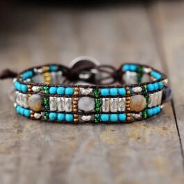 Pulsera Boho Ajustable Jaspe y Turquesa