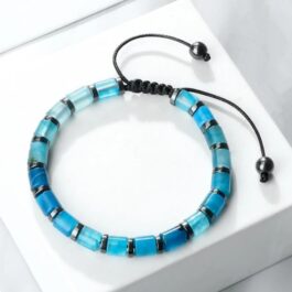 Pulsera de Ágata Azul y Hematita Ajustable