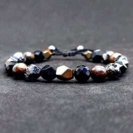 Pulsera Pirita, Ónix, Turmalina Negra, Broncita y Hematita | Protección Riqueza