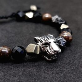 Pulsera Jaguar Pirita, Ónix, Turmalina Negra, Broncita y Hematita | Protección Riqueza