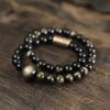 Pulsera Obsidiana Dorada y Cobre | Protección y Sanación