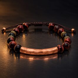Pulsera Cobre | Ojo de Tigre Rojo & Turmalina Negra