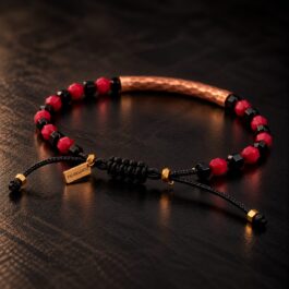 Pulsera Cobre | Ónix & Coral Rojo
