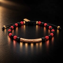 Pulsera Cobre | Ónix & Coral Rojo