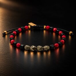 Pulsera Pirita | Coral Rojo & Ónix