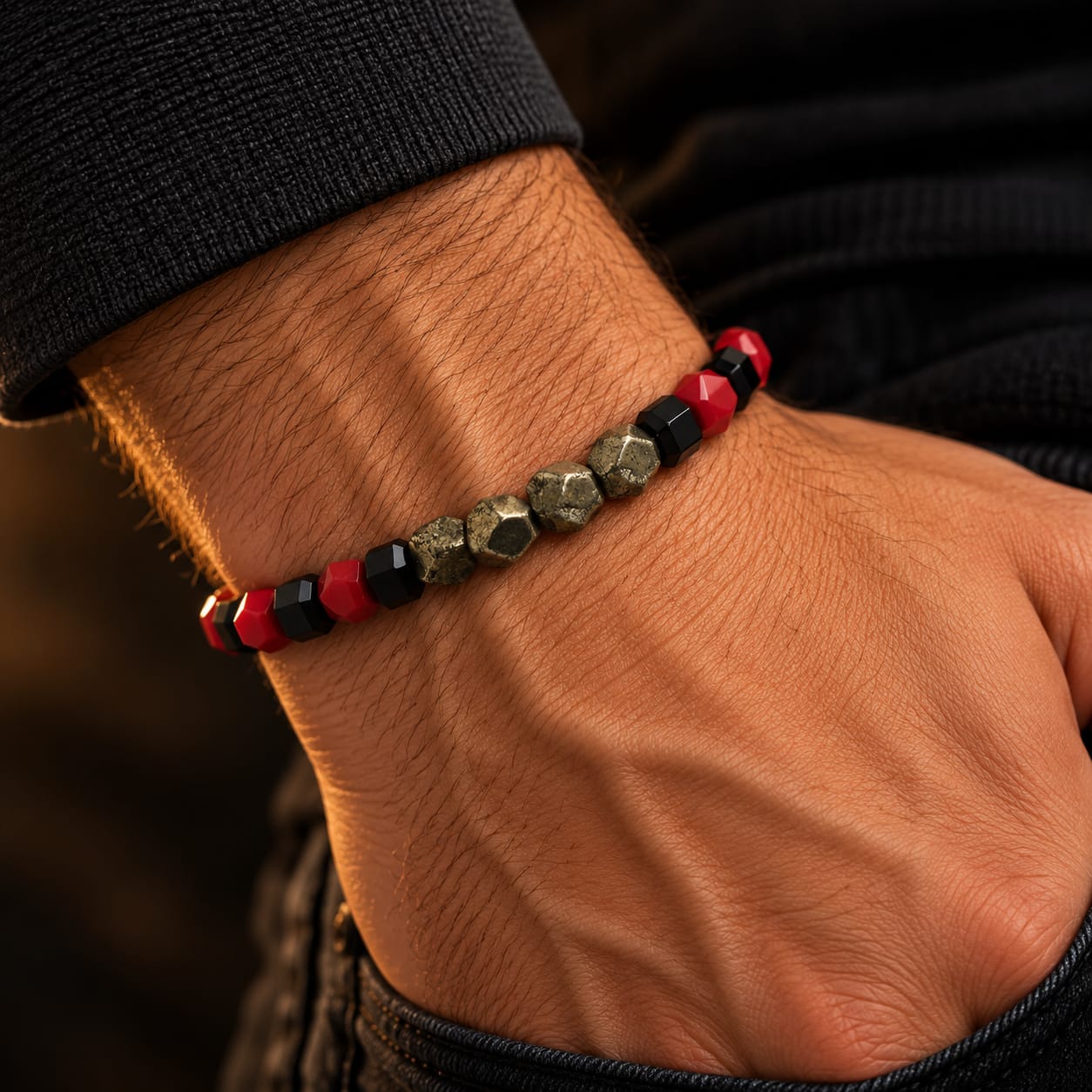 Pulsera Pirita | Coral Rojo & Ónix - Imagen 3